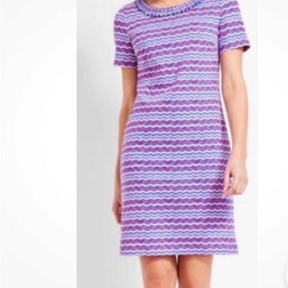 Talbots Petite Chevron Stripe  Midi Shift Dress MP Blue Purple Cotton Size M